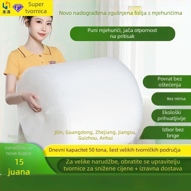 40 cm široka mjehurična folija, velika rolna, otpornost na udarce za pakiranje, prozirna, srednji mjehurići promjera 10 mm, visina 5 mm, promjer role 45 cm