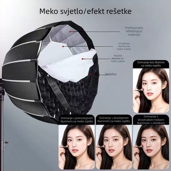 Duboki softbox s Bowens držačem, mrežom, za livestream osvjetljenje, difuzor mekog svjetla, sferna rasvjeta