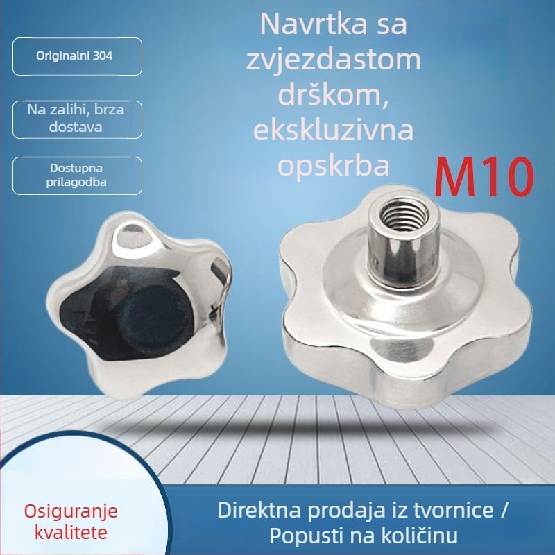 Ručni kotač s M10 zvjezdastim navojem, ručka s oblikom cvijeta šljive, 304 nehrđajućeg čelika, za prilagodbu strojeva