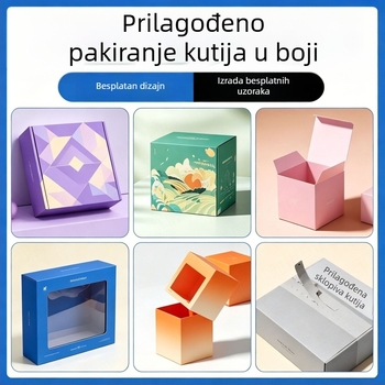 Prilagođeno pakiranje kozmetike: vanjska kutija od bijelog kartona, kutija s ušicama za kačenje, prozor, valovita kutija u stilu aviona