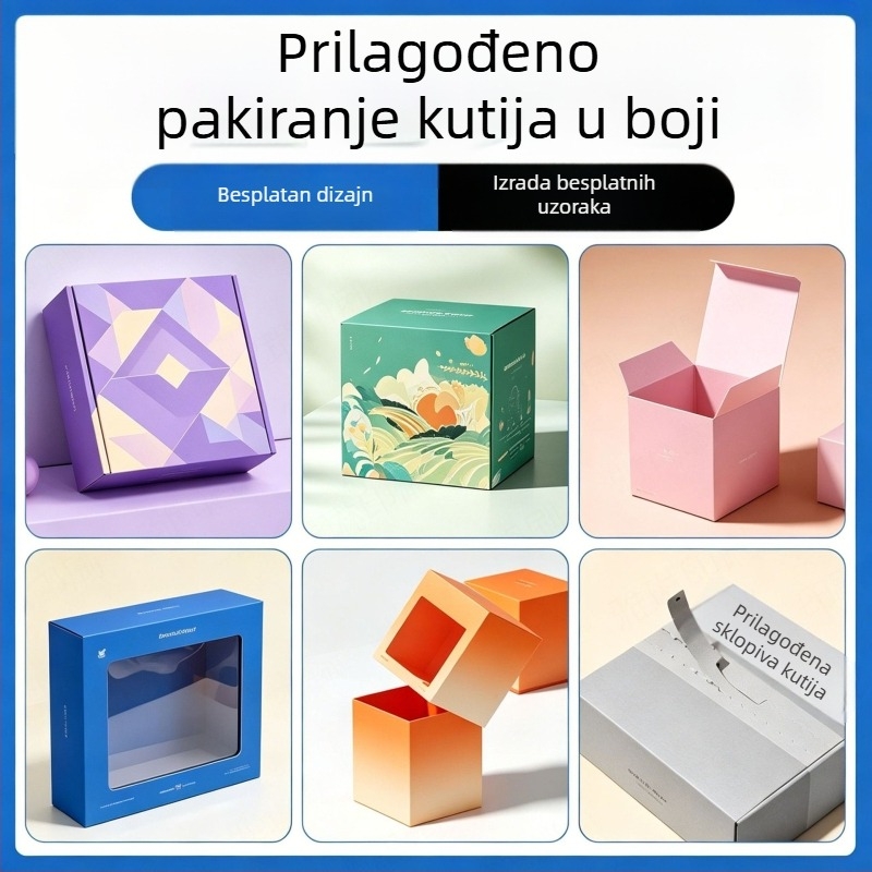 Prilagođeno pakiranje kozmetike: vanjska kutija od bijelog kartona, kutija s ušicama za kačenje, prozor, valovita kutija u stilu aviona