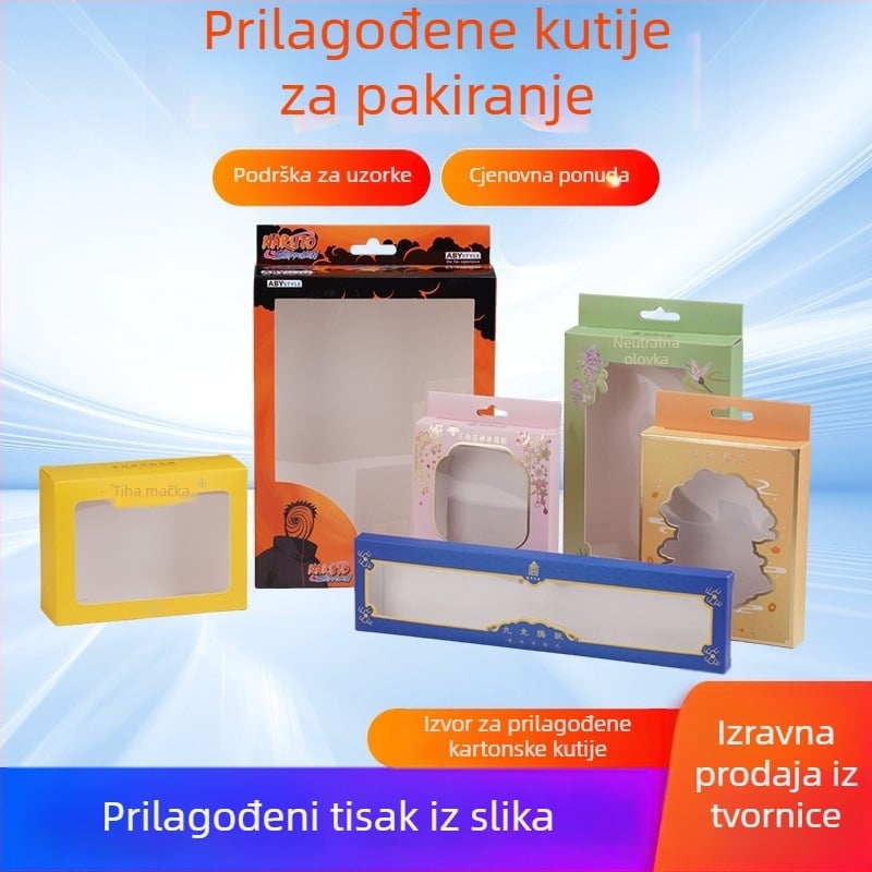 Prilagodljiva kutija za poklon s prozorom – prazna papirnata kutija za nošenje, mogućnost boje i tiska logotipa
