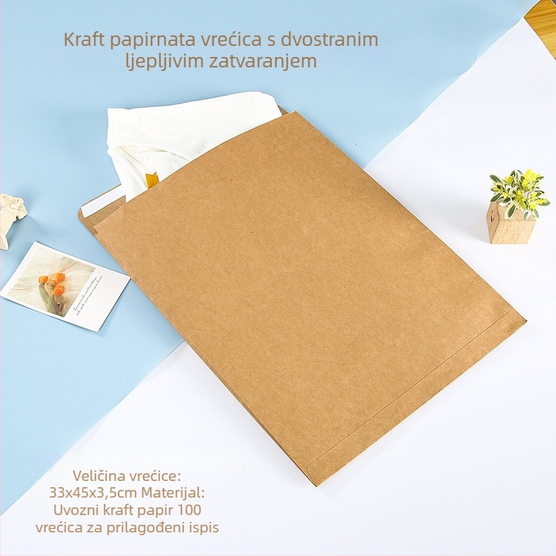 Kraft papir torba, velika za dokumente i odjeću, pakiranje hlača, s dvostrano ljepljivom trakom, srebrna ugravura, prijenosna darovna torba