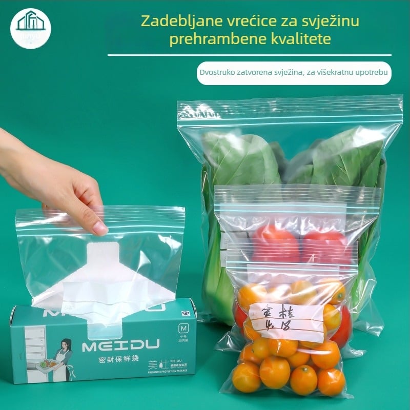 Vrećice za porcioniranje hrane u kućnom hladnjaku, s dvostrukim rebrima, prehrambene, prozirne zip vrećice