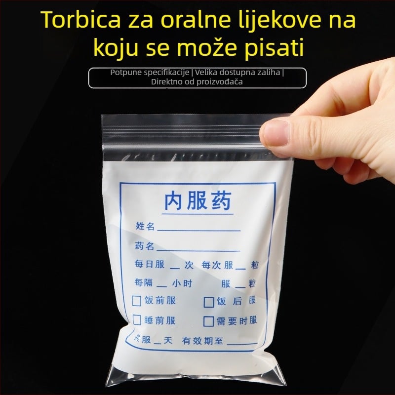 Jednokratna bolnička vrećica za lijekove sa samouzavaračem plastičnim zatvaračem, za male tablete i zapadne lijekove