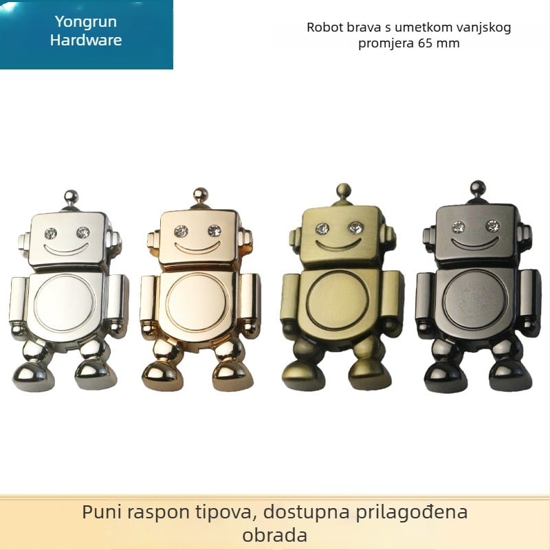 Zatvarač u obliku robota od cinkovog legura, vanjski promjer 65 mm, za torbe i kutije