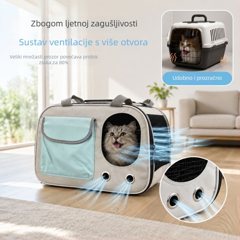Prozračna torba za mačke preko ramena, sklopačka, s velikim kapacitetom, za mačke do 5 kg, 43×28×25 cm, Oxford tkanina
