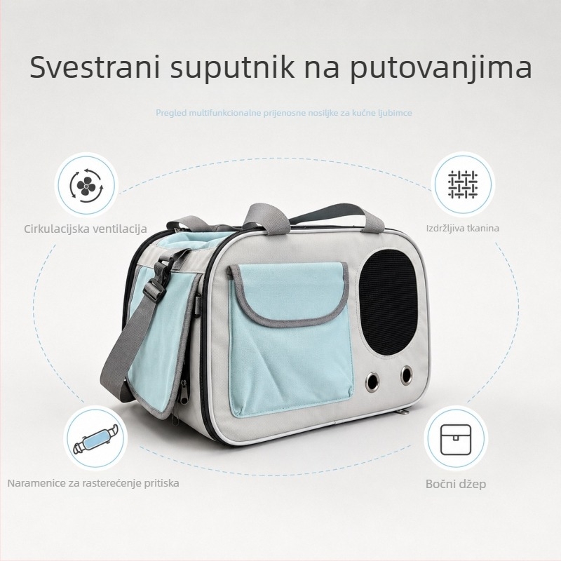 Prozračna torba za mačke preko ramena, sklopačka, s velikim kapacitetom, za mačke do 5 kg, 43×28×25 cm, Oxford tkanina