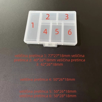 Prozirna PP plastična kutija s 6 pretinaca i poklopcem, za male nakit i naušnice; kutija za pohranu sitnih dodataka za ribolov