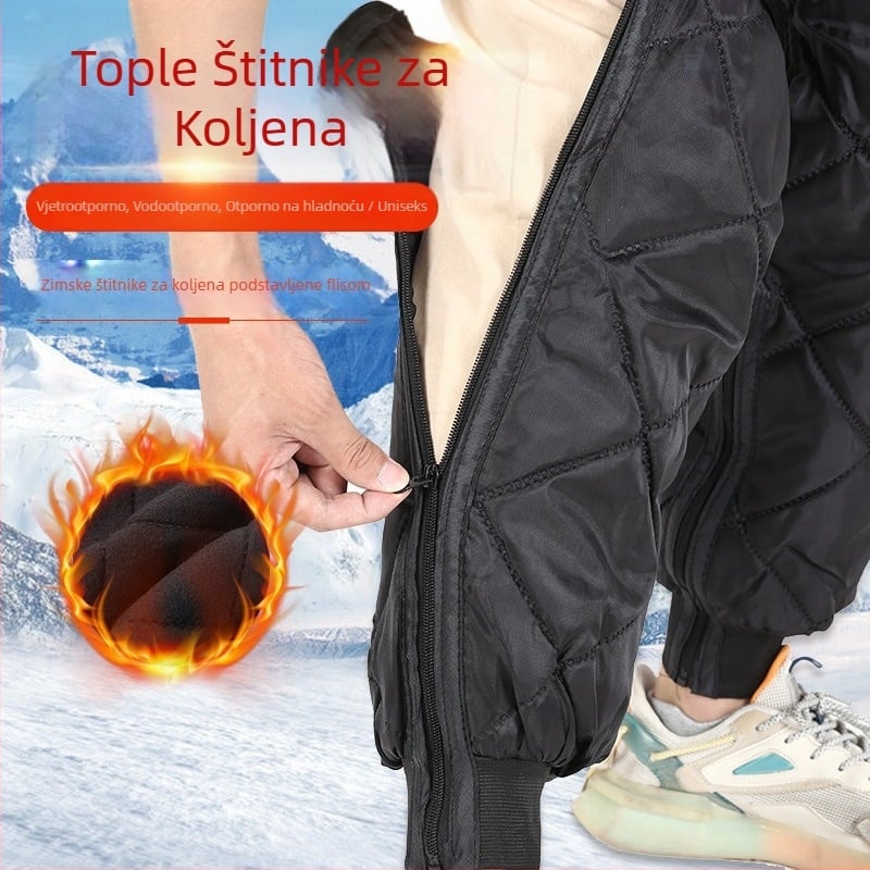Zimske biciklističke koljenke sa zatvaračem, otporne na vjetar, s fleecem podstavom, debeli zaštitnik za potkoljenicu