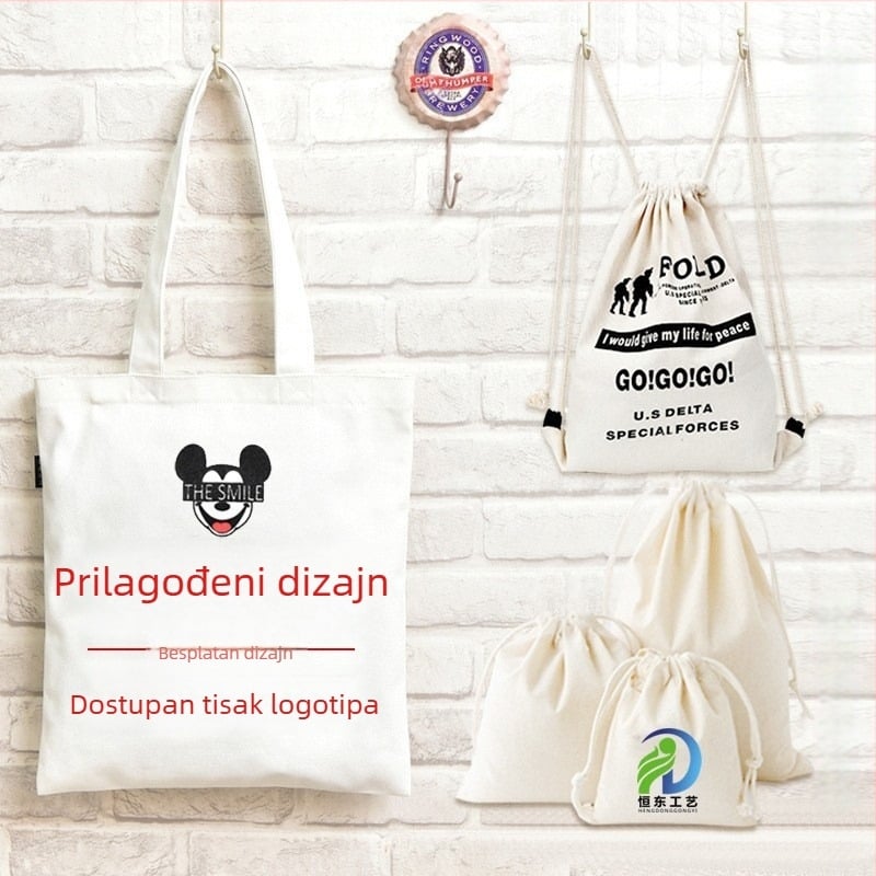 Torba od platna s logom po narudžbi, platnena torba s vezicama za učenike, ekološki prihvatljiva