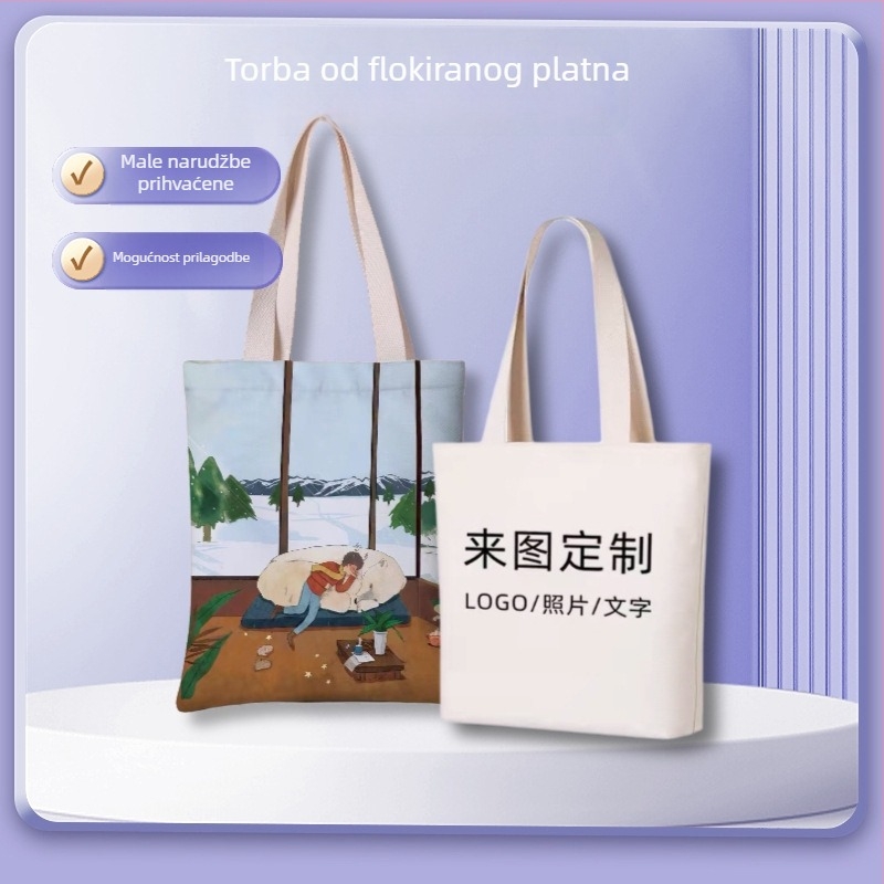 Flokirana platnena tote torba s DIY prilagodbom i trakicom s resicama, retro-literarni stil, svestrana za posao