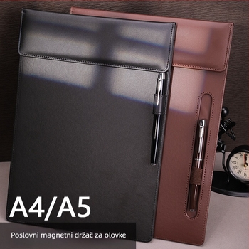 PU kožni A4 konferencijski klipboard s magnetskim spremnikom za dokumente i površinom za pisanje; moguć ispis logotipa