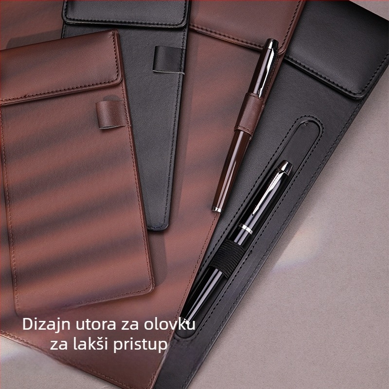 PU kožni A4 konferencijski klipboard s magnetskim spremnikom za dokumente i površinom za pisanje; moguć ispis logotipa