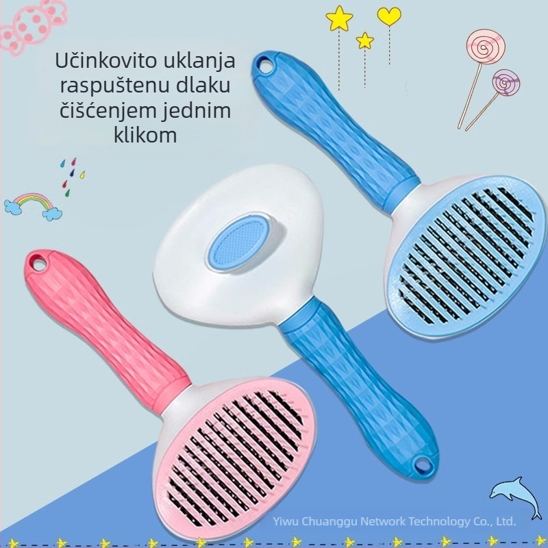 Samopouzdani češalj za kućne ljubimce (mačke i psi) s iglicama od nehrđajućeg čelika, raščešljavanje čvorova i pritiskom aktivirana njega četkicom