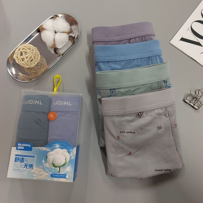Muške antibakterijske bokserice s otisom, u kutiji, pojedinačno, srednjeg struka, geometrijski uzorak, prozračne za sve sezone