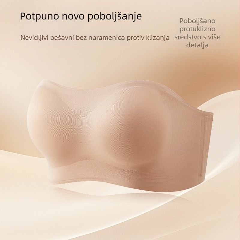 Bezrameni bandeau grudnjak s četiri sloja protukliznog materijala, za male grudi, s uklonjivim ulošcima