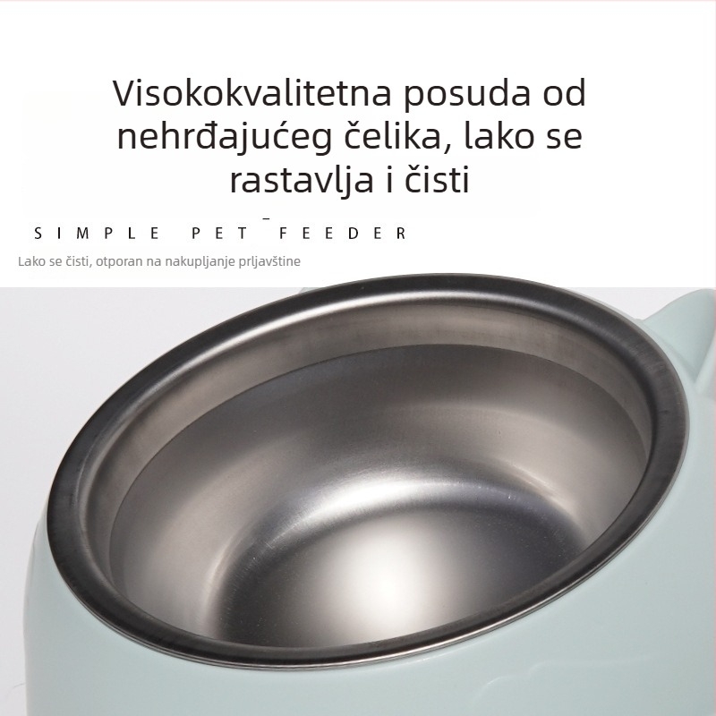 Dvostruki posudi za mačke i pse, posuda za vodu i hranu, ABS plastika, plava