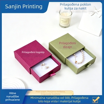Kraft papir kutija za nakit s poklopcem i dnom, ladica za prstenje, naušnice i lančiće — prazna poklon kutija