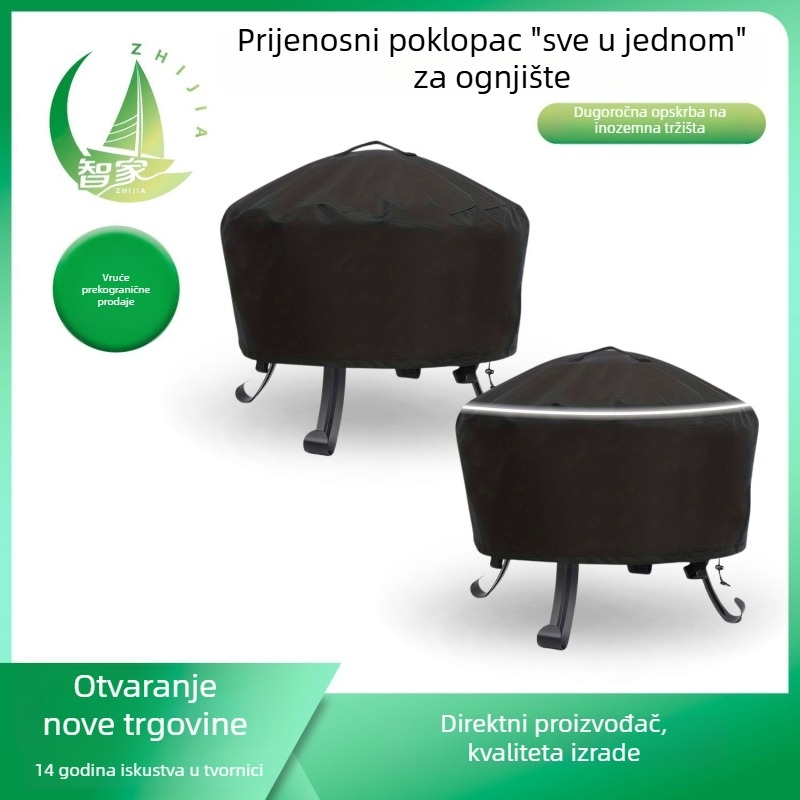 Kružni pokrov za ognjište s ručkom, vanjski pokrov stola za vatru, noćni reflektirajući trak vidljiv u dvije verzije