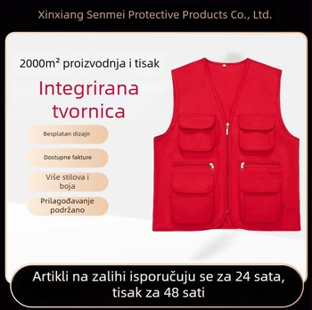 Prsluk za reklamu s više džepova, prilagodljiv redateljski prsluk, vanjska odjeća za ribolov s tiskanim logom, radna odjeća za volontere