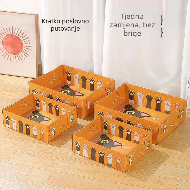 Jednokratna kutija za mačji pijesak, sprječava rasipanje, ekstra velika, sklopiva i prenosiva, poluzatvorenog tipa, kvadratnog oblika, od kartona