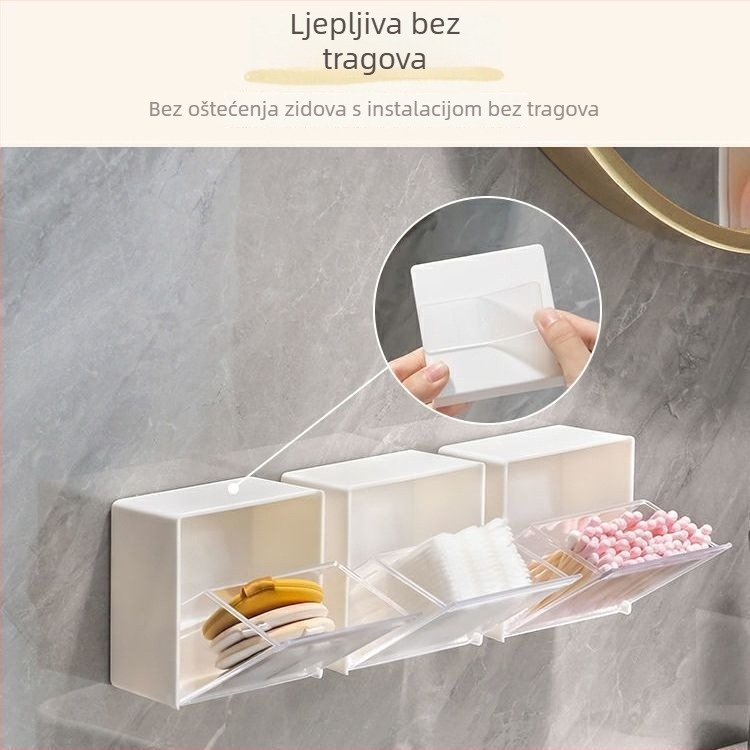 Zidna kutija za odlaganje s preklopnim poklopcem – kupaonica, za vatu, spužvice za puder, štapiće i ruževe