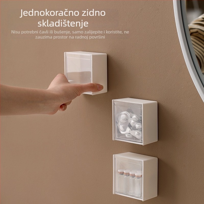 Zidna kutija za odlaganje s preklopnim poklopcem – kupaonica, za vatu, spužvice za puder, štapiće i ruževe