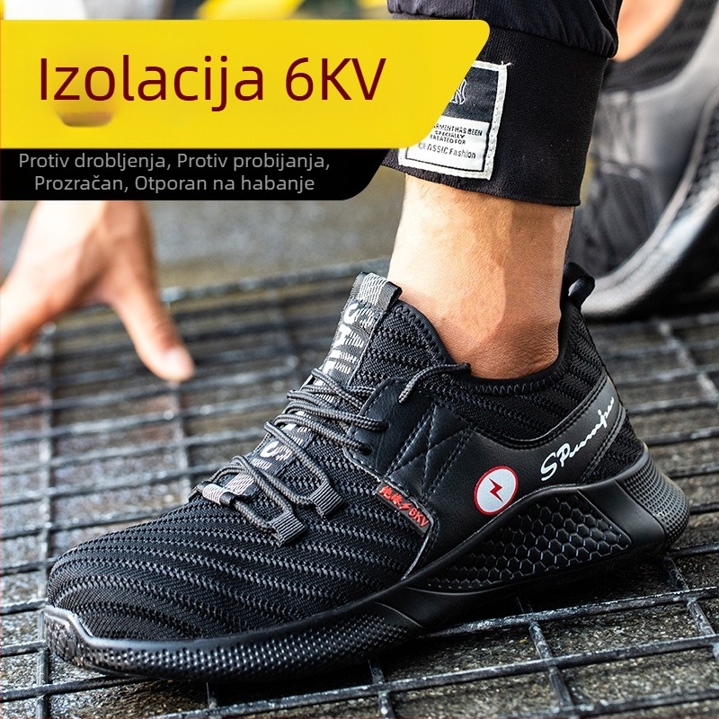 Muške cipele za zaštitu na radu, otporne na udarce, izolirane do 6 kV, lagane i prozračne fly-woven mreže, crne, trajne.