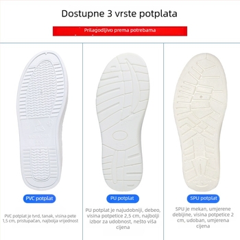 Prilagođene antistatičke radne cipele za čiste prostorije, bijele, sa SPU/PU/PVC sole, četiri proreza za vezanje