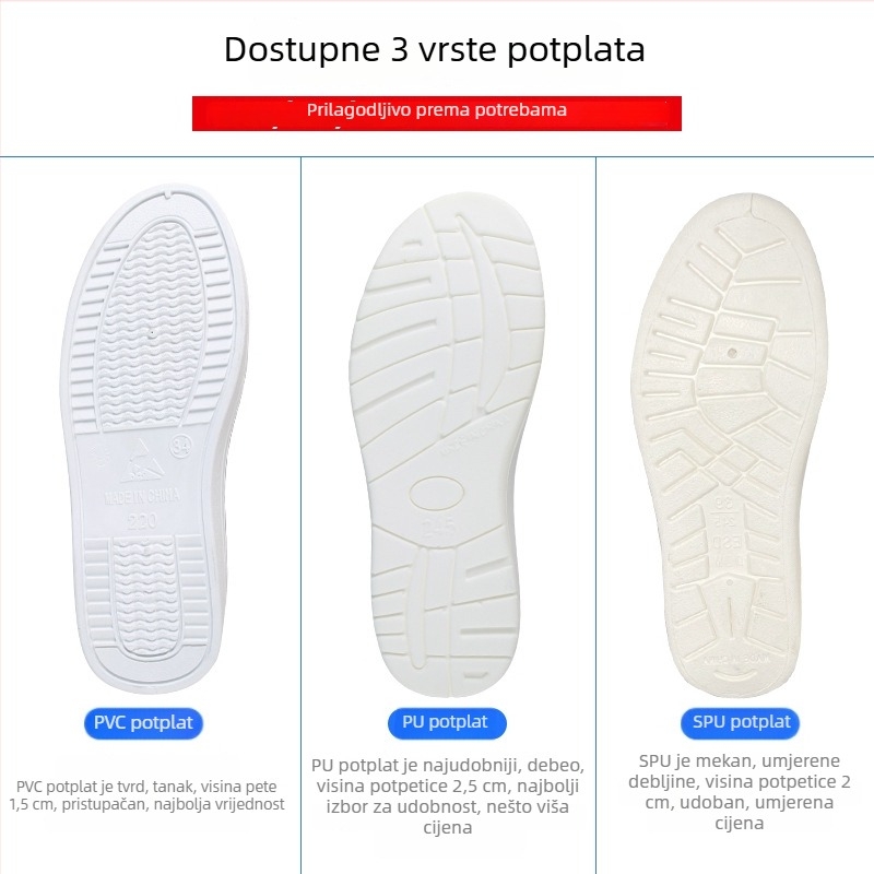 Prilagođene antistatičke radne cipele za čiste prostorije, bijele, sa SPU/PU/PVC sole, četiri proreza za vezanje