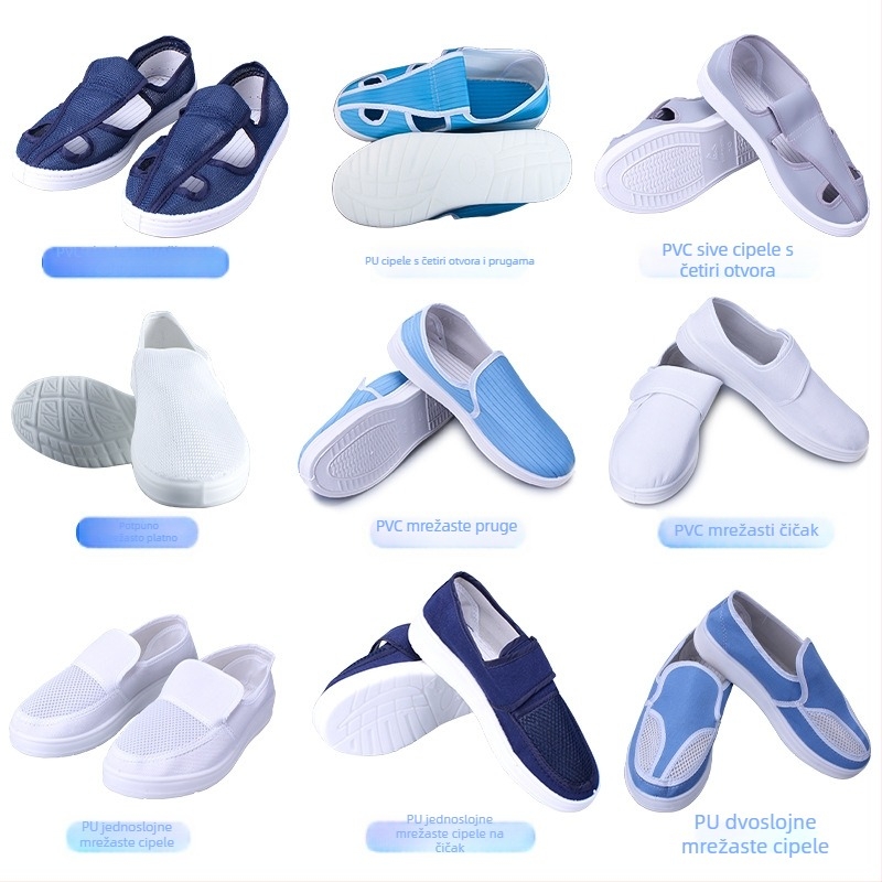 Prilagođene antistatičke radne cipele za čiste prostorije, bijele, sa SPU/PU/PVC sole, četiri proreza za vezanje