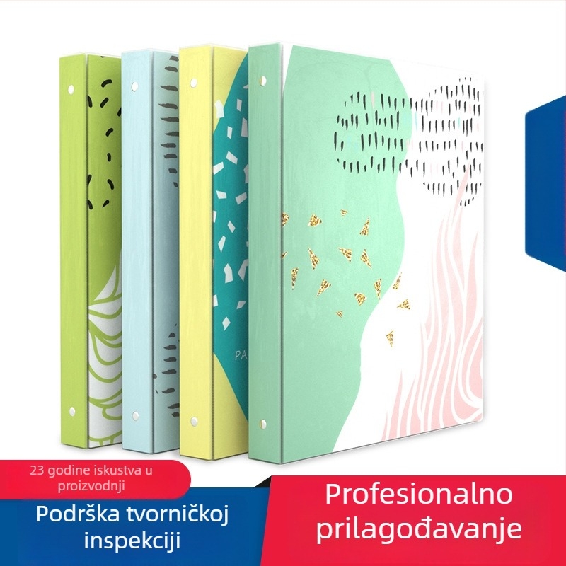 PVC mapa s 3 rupe u obliku O, naslovnica s geometrijskim uzorkom, prilagođeni logotip, format A4