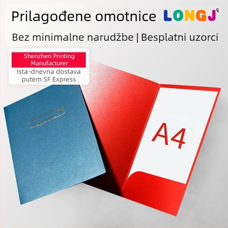 Prilagođena A4 mapa s zlatnom folijom na naslovnici za korporativne ugovore, mapa za dokumente i prilagodba pečata.