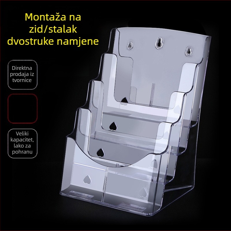 Akrilni spremnik za dokumente A4 i prozirni stalak za prezentaciju brošura i novina