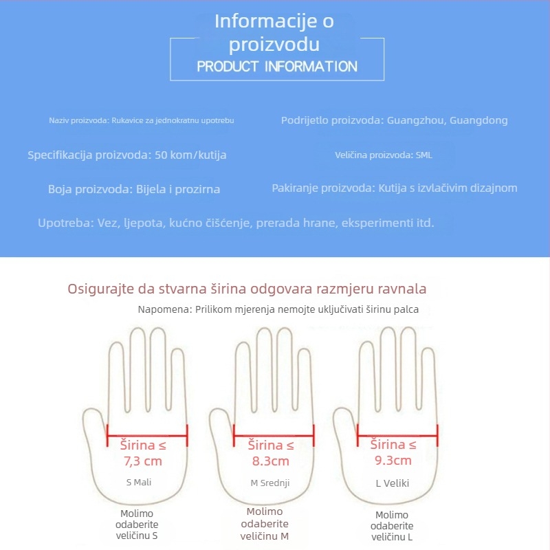 Jednokratne PVC rukavice za prste za ljepotu i tetoviranje, prozirne, protuklizne, veličine S/M/L.