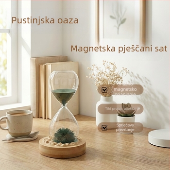 Sat s pijeskom u nordijskom stilu s magnetskom funkcijom, izrađen od bambusa, drva i stakla, kreativni dekorativni predmet za ured i dom