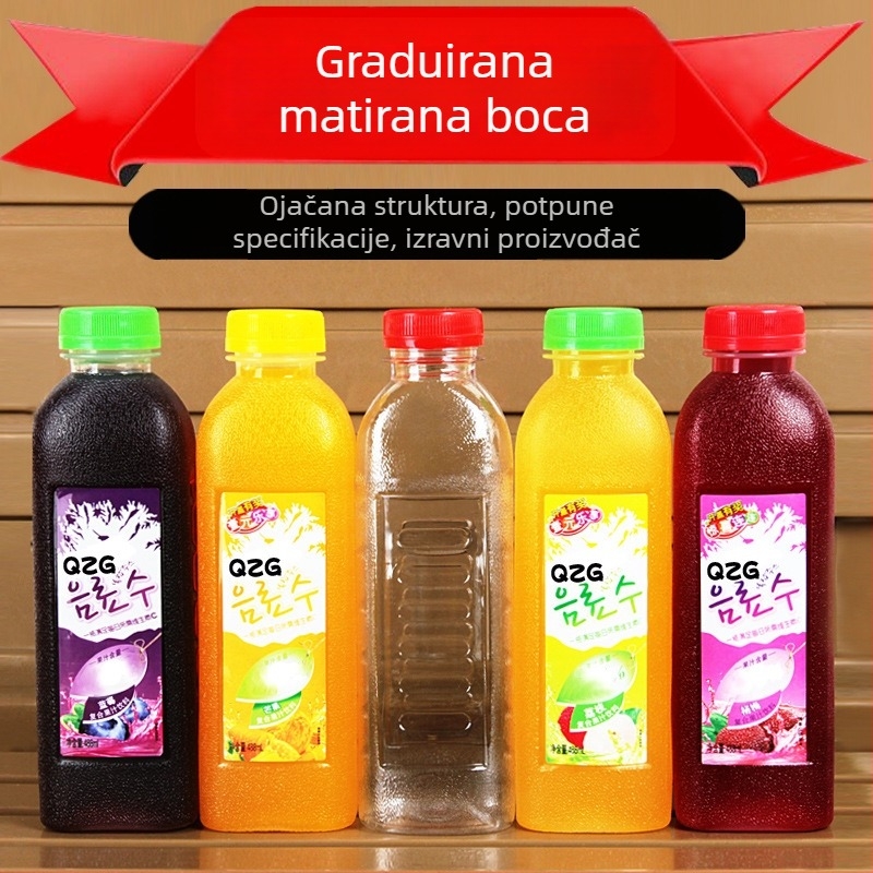 500 ml prozirna PET kvadratna boca za napitke s poklopcem, pogodna za med, vino i sok, uzorčna boca