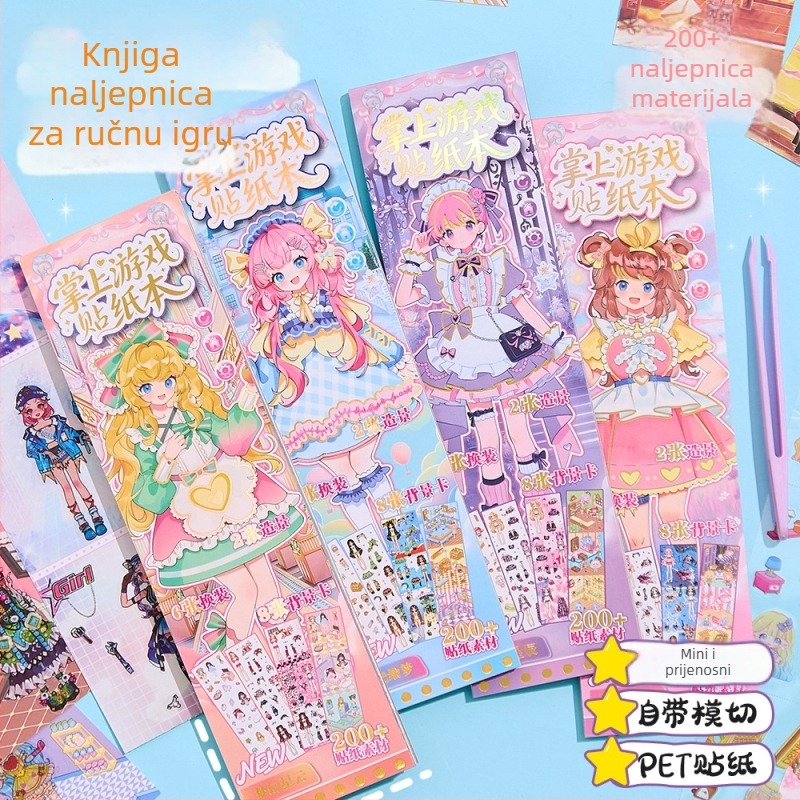 Kreativni set naljepnica za oblačenje u dlanu – likovi iz crtanih priča u stilu princeze s zamjenjivom odjećom, za djevojčice i dječje dnevnike.