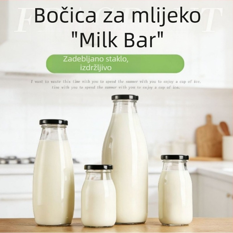 Prozirna staklena boca za hranu, mliječna boca visoke kvalitete, zatvorena boca za napitke, boca za sok i puding, boca za ponovno punjenje