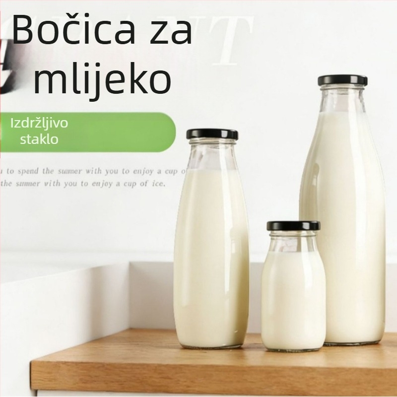 Prozirna staklena boca za hranu, mliječna boca visoke kvalitete, zatvorena boca za napitke, boca za sok i puding, boca za ponovno punjenje