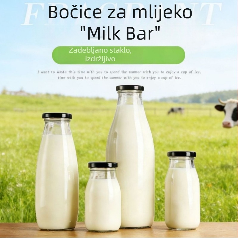 Prozirna staklena boca za hranu, mliječna boca visoke kvalitete, zatvorena boca za napitke, boca za sok i puding, boca za ponovno punjenje