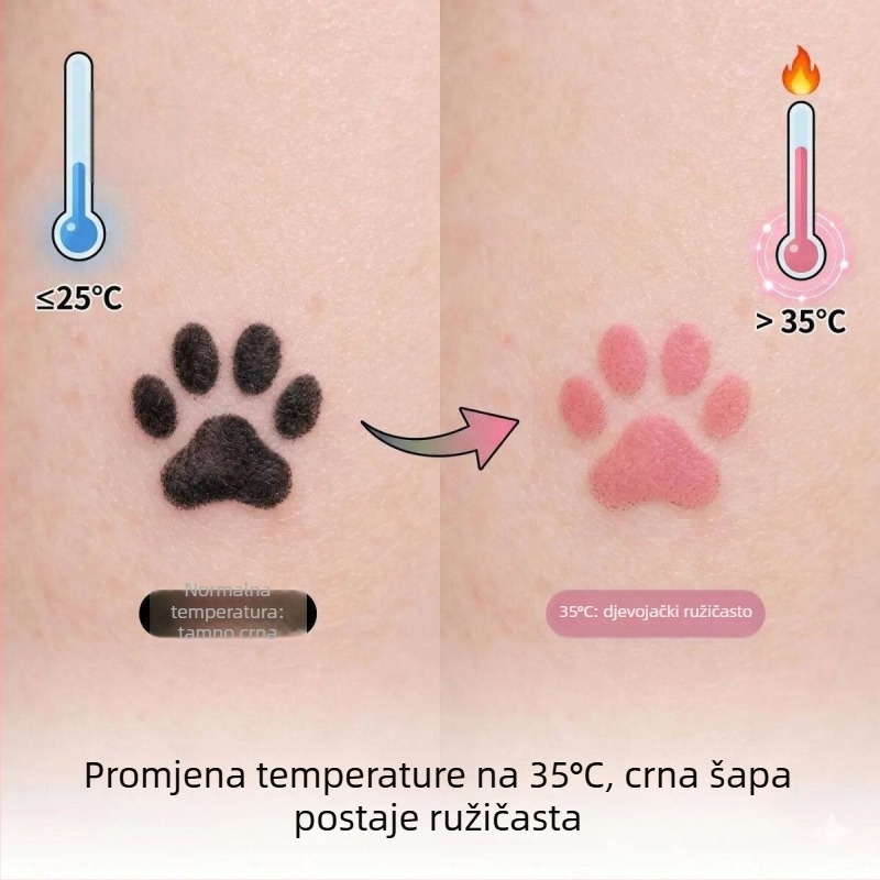 Tetovažne naljepnice s mačjim šapicama koje mijenjaju boju po temperaturi, vodootporne i otporne na znoj, slatka ženska estetika, dugotrajne