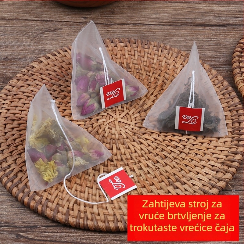 Jednokratne trokutaste čajne vrećice od najlona, prehrambene kvalitete, s filtrirajućom mrežom i toplinski zapečaćene.
