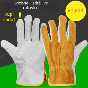Izdržljive i otporne na toplinu rukavice za zavarivanje s kratkim manžetama, od kože goveda, dvostruki sloj kože.
