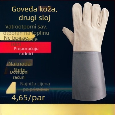 Proširene rukavice za zavarivanje od dvostruke kože goveda, zaštita od iskri i trošenja