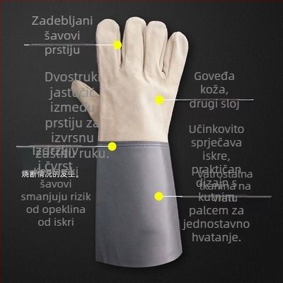Proširene rukavice za zavarivanje od dvostruke kože goveda, zaštita od iskri i trošenja
