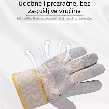 Rukavice za zavarivanje od teleće kože, kratka manžeta, prozračne, otporne na visoke temperature i habanje.