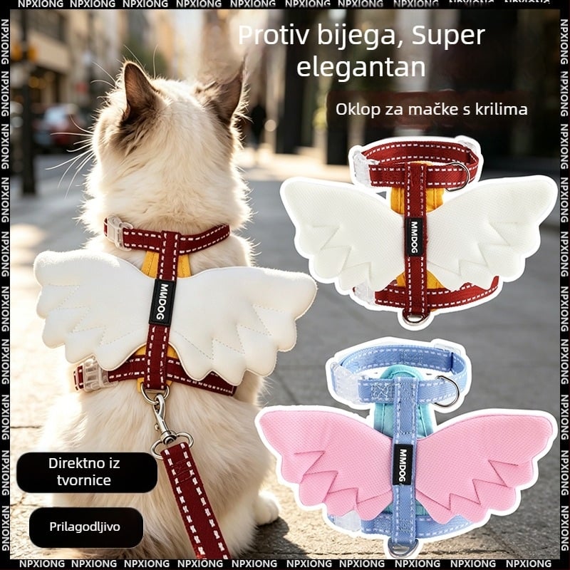 Hám za mačke Angel Wings, povodac u stilu prsluka, za šetnje na otvorenom, sprječava bijeg