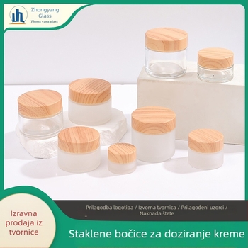 Staklena dozna bočica s drvenim uzorkom i mat završnom obradom, za kreme za lice i područje oko očiju te losion za tijelo, prijenosna kozmetička staklena boca